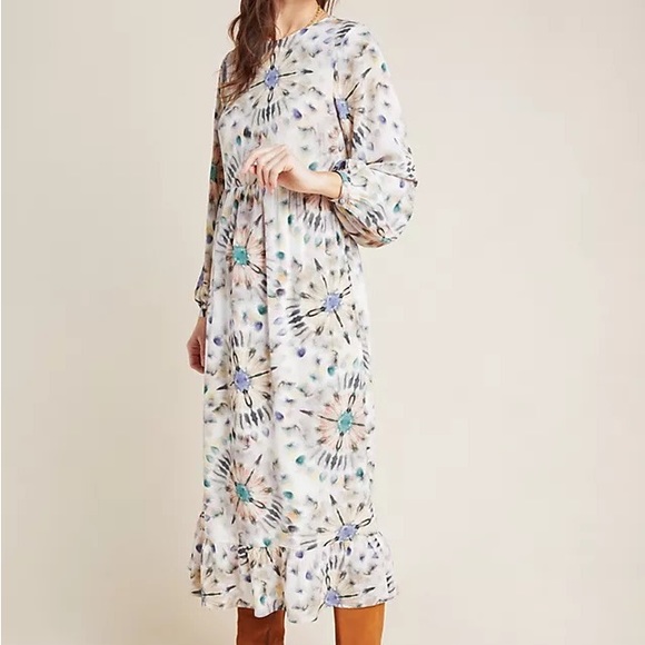 ✨ Anthropologie Chiara Watercolor Midi Dress Sz 12 - Picture 3 of 7